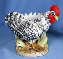 Lefton PLYMOUTH ROCK Chicken Figurine Vase - Vintage Porcelain Japan