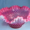 old Fenton Cranberry Opalescent Hobnail Bowl - Antique Glass Brides Basket