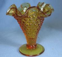 old Vintage original Fenton Amber Glass Hobnail Vase