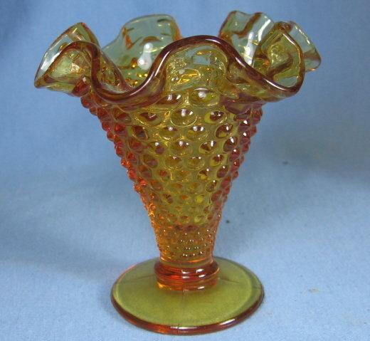 old Vintage original Fenton Amber Glass Hobnail Vase