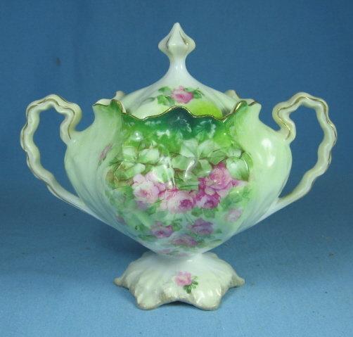 RS Prussia Pedestal Covered Sugar Bowl - Vintage CABBAGE Mold