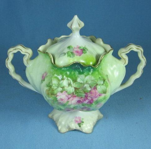 RS Prussia Pedestal Covered Sugar Bowl - Vintage CABBAGE Mold