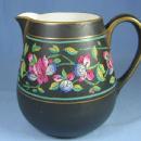Pottery Porcelain Hand Painted Pitcher - Black with Bright Florals