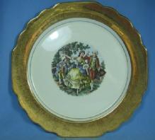 22k Gold Rim COLONIAL Scene Porcelain Plate