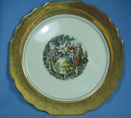 22k Gold Rim COLONIAL Scene Porcelain Plate