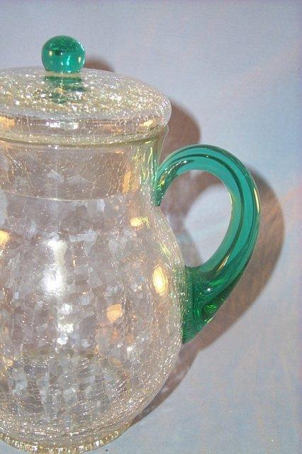 CRACKLE GLASS Lemonade Pitcher with Four Matching Cups