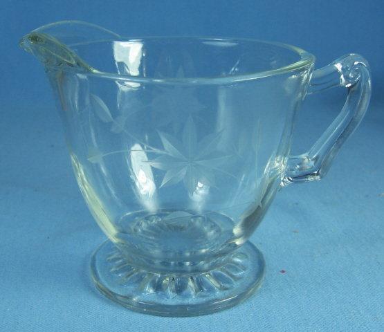 old Vintage Elegant Etched clear Glass Creamer Pitcher