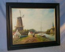Signed WINDMILL Framed Oil Painting - Misc.