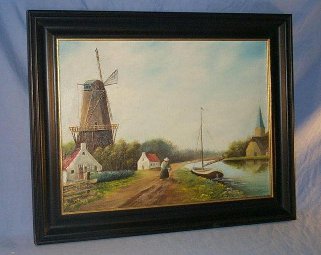 Signed WINDMILL Framed Oil Painting - Misc.
