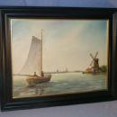 Signed SAILBOAT & WINDMILL Framed Oil Painting - Misc.