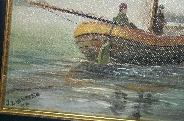 Signed SAILBOAT & WINDMILL Framed Oil Painting - Misc.