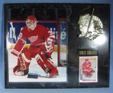 old Detroit RED WING Framed CHRIS OSGOOD Photograph and Upper Deck Trading Card Plaque - sporting