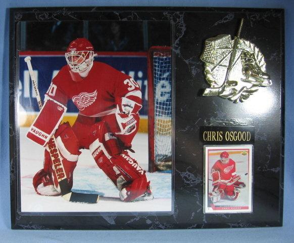 Detroit RED WING Framed CHRIS OSGOOD Photograph and Upper Deck Trading Card Plaque - sporting
