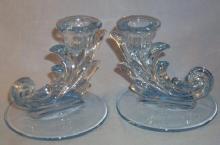 Blue Fostoria BAROQUE Glass Candlesticks