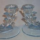 Blue Fostoria BAROQUE Glass Candlesticks