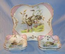 Colorful EGRET Decorated Porcelain Berry Bowl Set