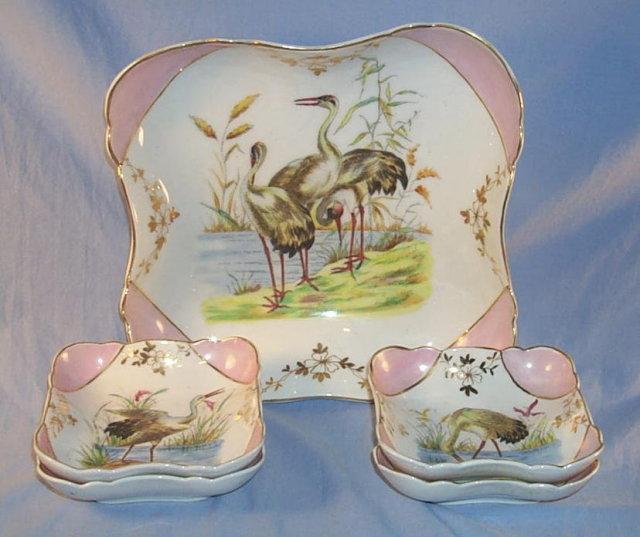 Colorful EGRET Decorated Porcelain Berry Bowl Set