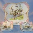 Colorful EGRET Decorated Porcelain Berry Bowl Set