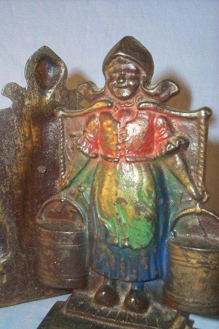 Cast Iron DUTCH GIRL WITH BUCKETS Bookends - Metalware