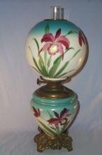 Beautiful IRIS Hurricane Electrified Oil Lamp- Fine Art & Lamps