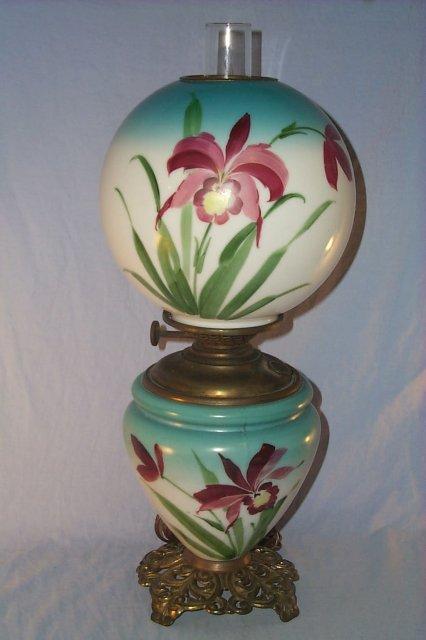 Beautiful IRIS Hurricane Electrified Oil Lamp- Fine Art & Lamps