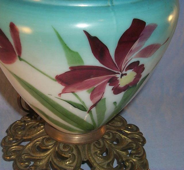 Beautiful IRIS Hurricane Electrified Oil Lamp- Fine Art & Lamps