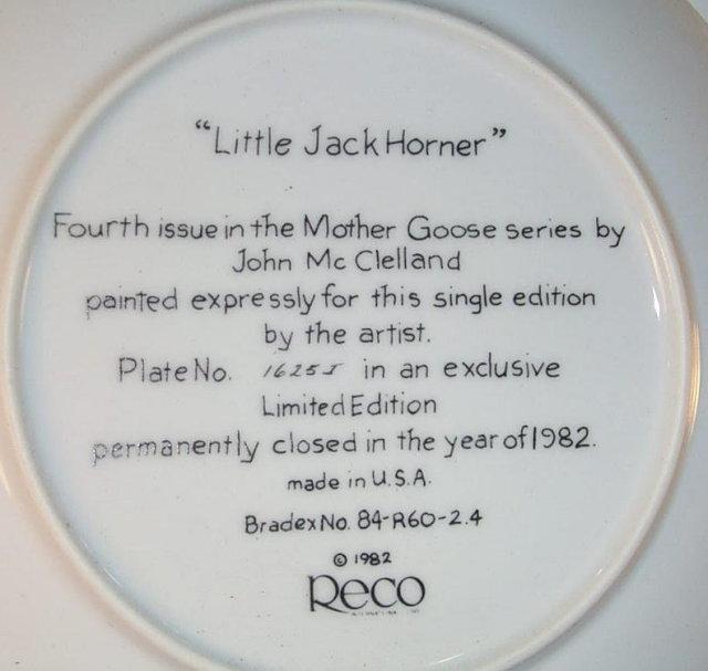 LITTLE JACK HORNER Collectible Porcelain Plate