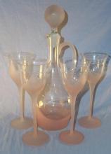 Satin Pink Liqueor Decanter / Stem Glass Set
