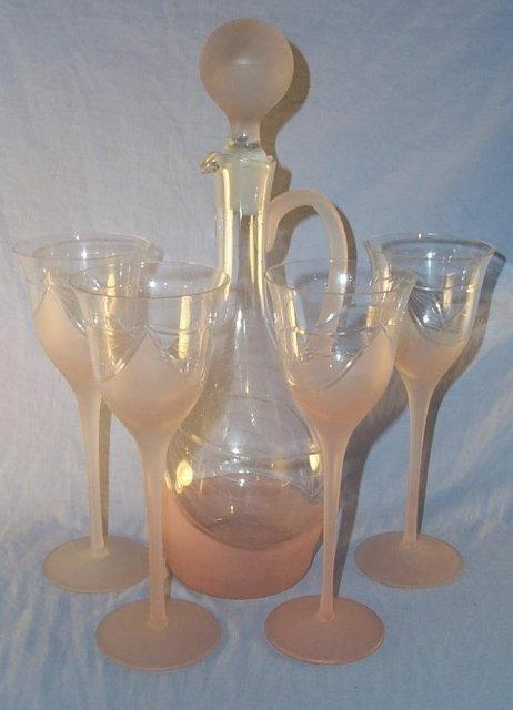 Satin Pink Liqueor Decanter / Stem Glass Set