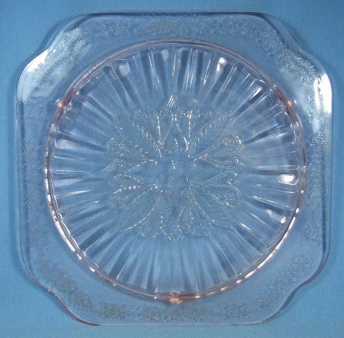 old vintage ADAM Pink Depression Glass Footed Cake or Torte Plate Server