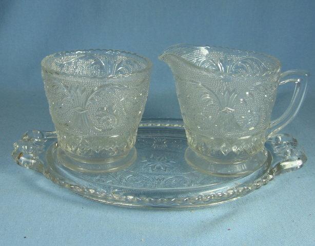 Duncan & Miller SANDWICH Clear Depression Sugar & Creamer with Oval Underplate