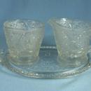 Duncan & Miller SANDWICH Clear Depression Sugar & Creamer with Oval Underplate