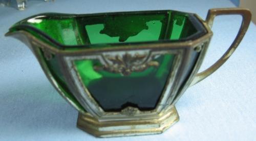 old vintage Emerald GREEN Glass Creamer Pitcher