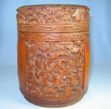 Antique Hand Carved Wood Smoking Tobacco HUMIDOR - tobacciana