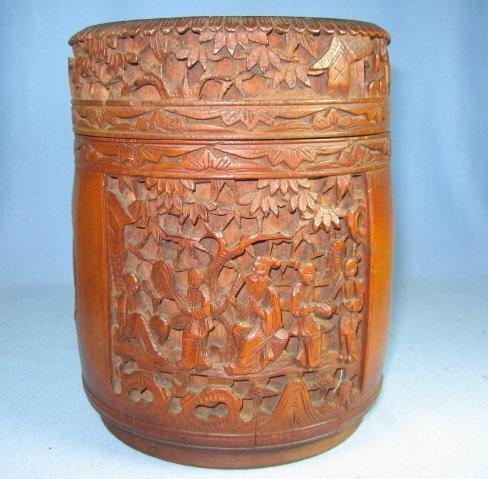 Antique Hand Carved Wood Smoking Tobacco HUMIDOR - tobacciana