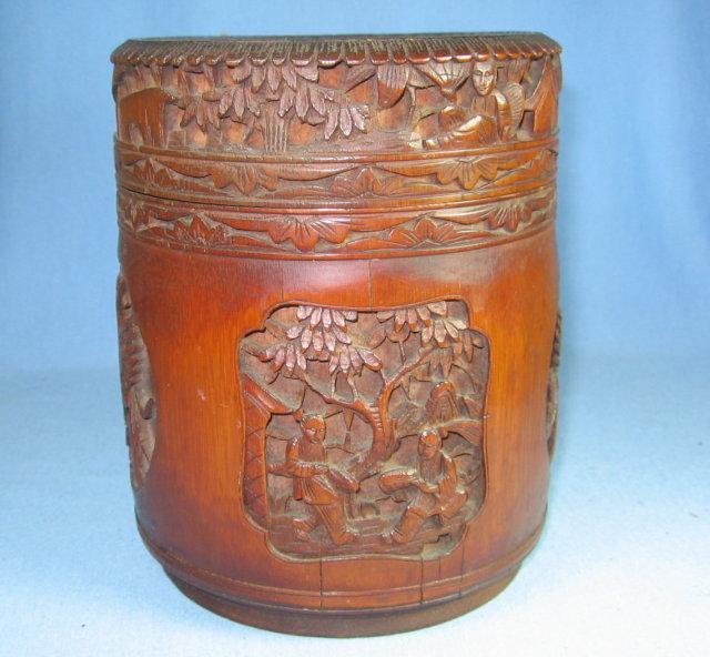 Antique Hand Carved Wood Smoking Tobacco HUMIDOR - tobacciana