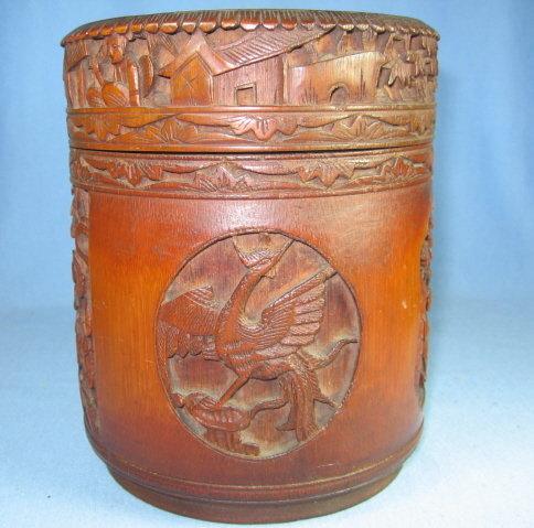 Antique Hand Carved Wood Smoking Tobacco HUMIDOR - tobacciana