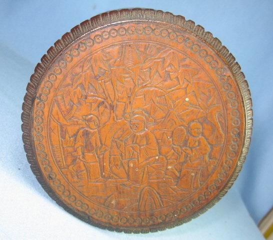 Antique Hand Carved Wood Smoking Tobacco HUMIDOR - tobacciana