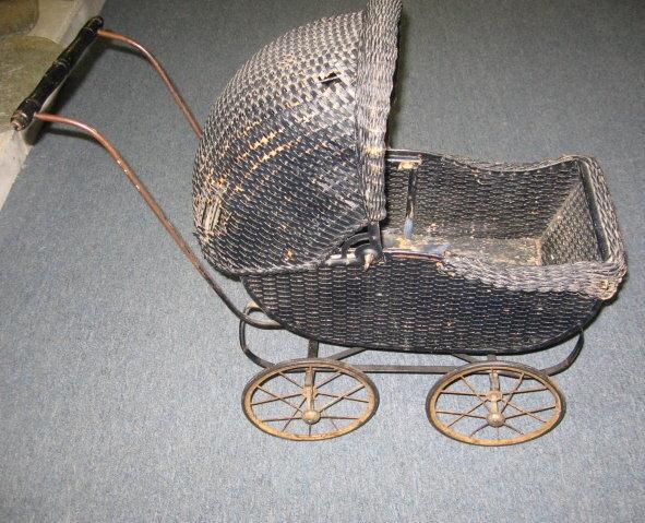Wicker BABY Doll BUGGY - Unusual Antique Vintage Stroller