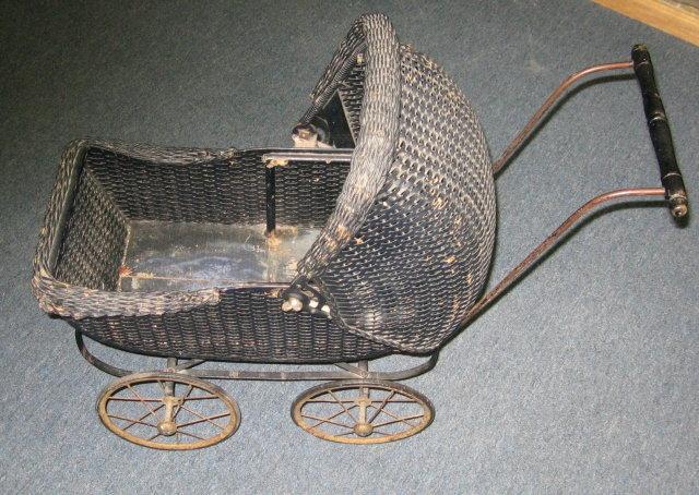 Wicker BABY Doll BUGGY - Unusual Antique Vintage Stroller