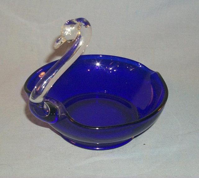 Cobalt Blue / Crystal Swan Glass Pin Dish