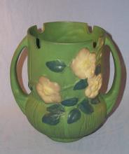 Roseville WHITE ROSE Handled Pottery Vase