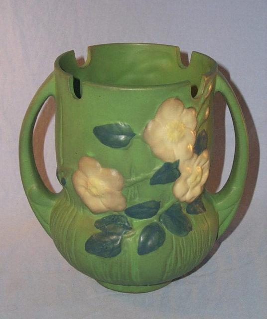 Roseville WHITE ROSE Handled Pottery Vase