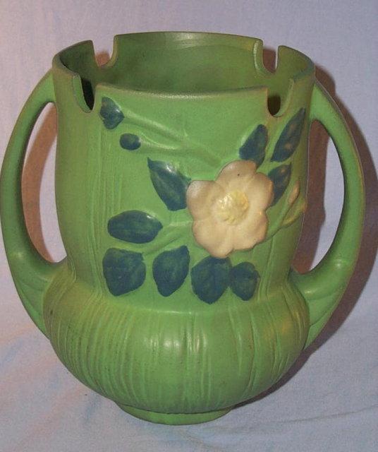 Roseville WHITE ROSE Handled Pottery Vase