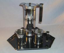 Sunbeam ART DECO Design Stainless Steel Coffee Pot Set on Porcelain Tray - Silver
