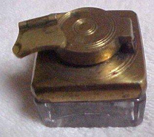 Locking Brass Travel Inkwell - Glass