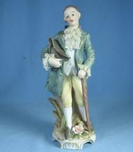 old Vintage Bisque Porcelain Colonial Man w/Dresden lace