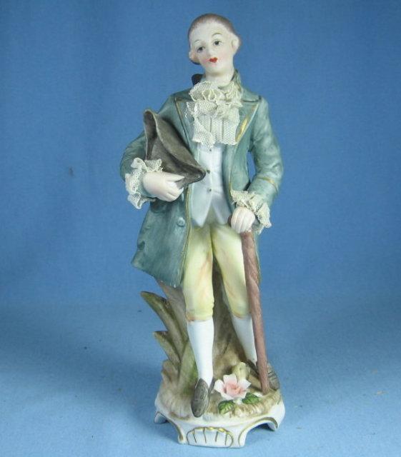 old Vintage Bisque Porcelain Colonial Man w/Dresden lace