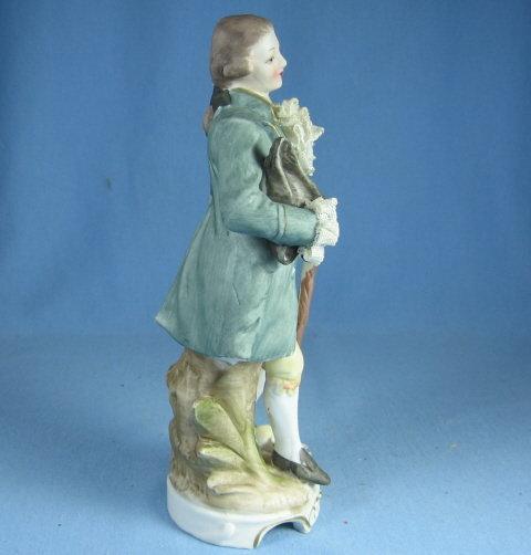 old Vintage Bisque Porcelain Colonial Man w/Dresden lace
