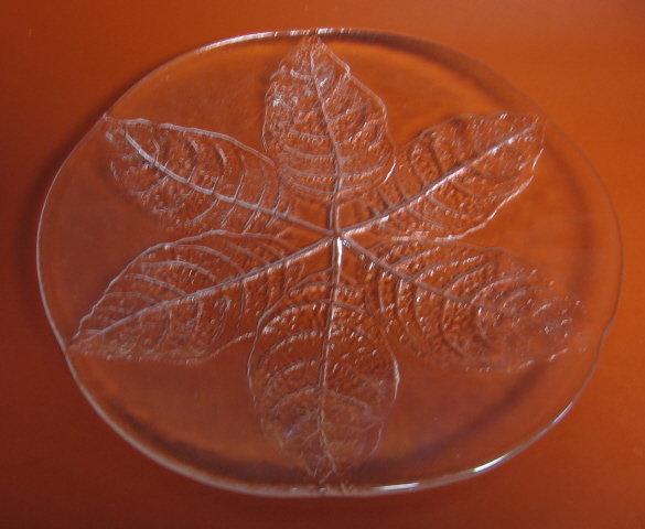 old Molded or Pressed Glass LEAF Charger or Large Cake Plate